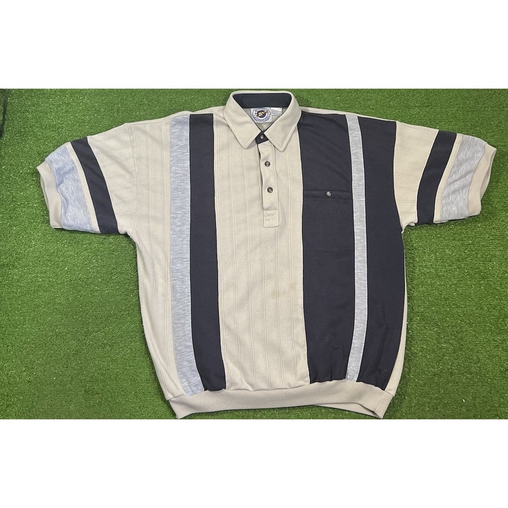 Vintage Elastic Waist Polo LG 90s Striped Golf Shirt LD Sport Ribbed EUC